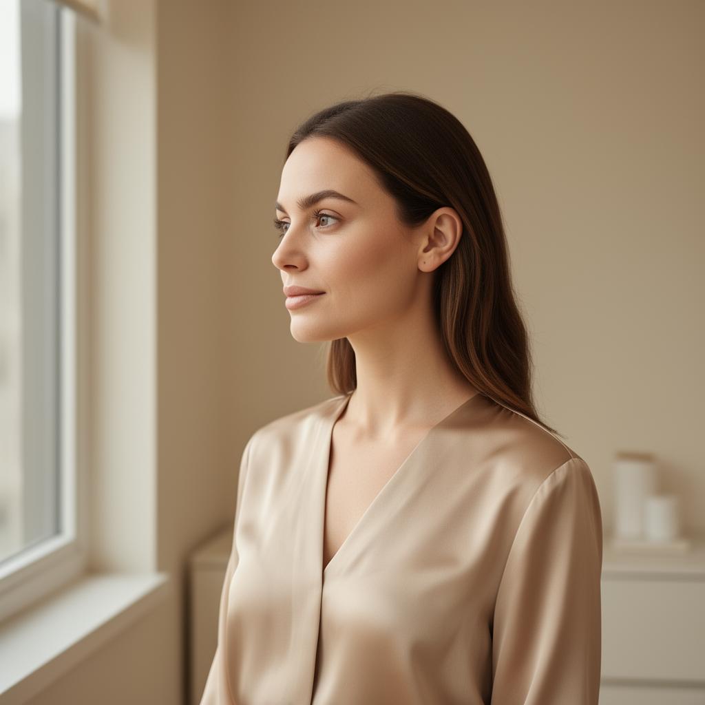 Mulher elegante em ambiente clean de estética