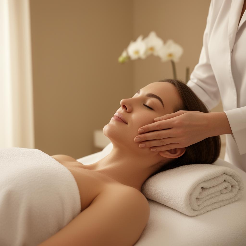Cliente recebendo tratamento facial premium em ambiente sofisticado
